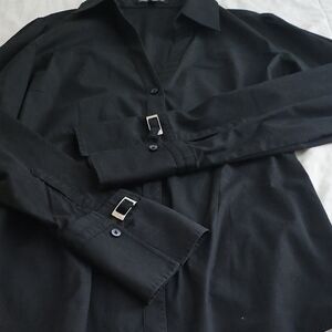 Express Black Dress Shirt with Buckle Details